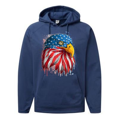 Paint Splatter USA American Flag Eagle Head Performance Fleece Hoodie