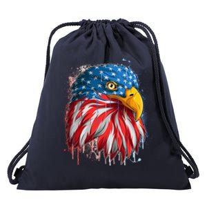 Paint Splatter USA American Flag Eagle Head Drawstring Bag