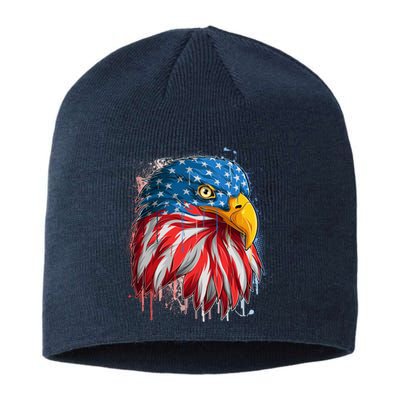 Paint Splatter USA American Flag Eagle Head Sustainable Beanie