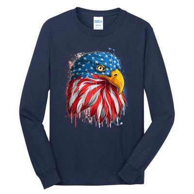 Paint Splatter USA American Flag Eagle Head Tall Long Sleeve T-Shirt