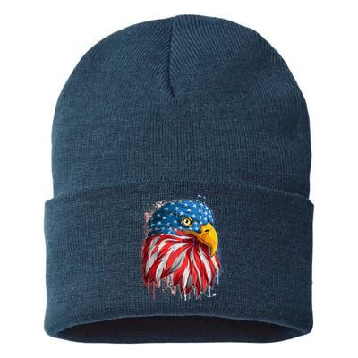 Paint Splatter USA American Flag Eagle Head Sustainable Knit Beanie