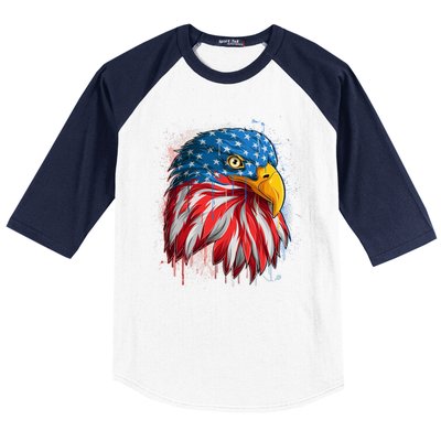 Paint Splatter USA American Flag Eagle Head Baseball Sleeve Shirt