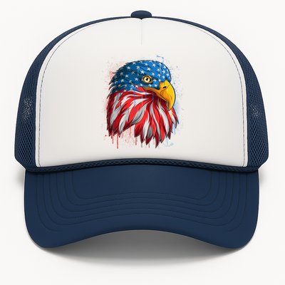 Paint Splatter USA American Flag Eagle Head Trucker Hat