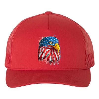 Paint Splatter USA American Flag Eagle Head Yupoong Adult 5-Panel Trucker Hat