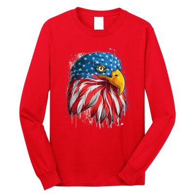 Paint Splatter USA American Flag Eagle Head Long Sleeve Shirt