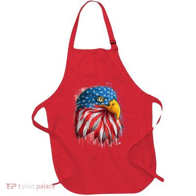 Paint Splatter USA American Flag Eagle Head Full-Length Apron With Pockets