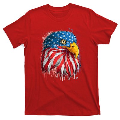 Paint Splatter USA American Flag Eagle Head T-Shirt