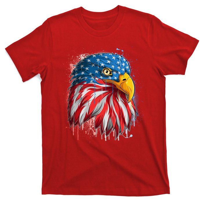 Paint Splatter USA American Flag Eagle Head T-Shirt