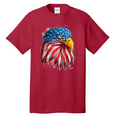 Paint Splatter USA American Flag Eagle Head Tall T-Shirt