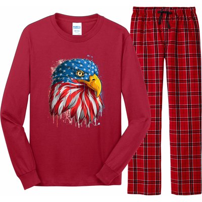 Paint Splatter USA American Flag Eagle Head Long Sleeve Pajama Set