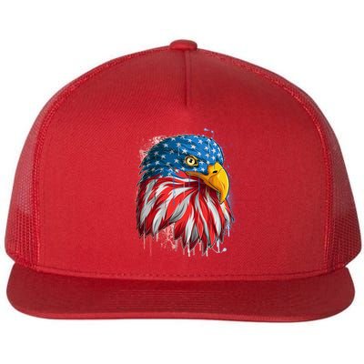 Paint Splatter USA American Flag Eagle Head Flat Bill Trucker Hat