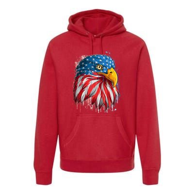 Paint Splatter USA American Flag Eagle Head Premium Hoodie