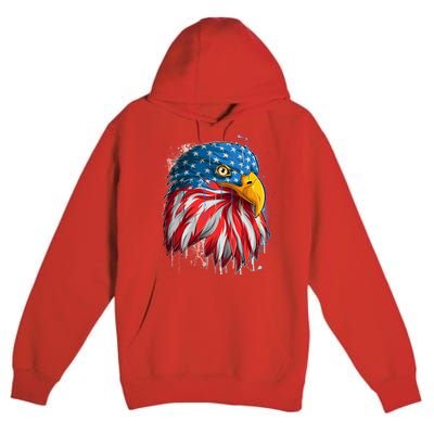 Paint Splatter USA American Flag Eagle Head Premium Pullover Hoodie