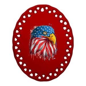 Paint Splatter USA American Flag Eagle Head Ceramic Oval Ornament