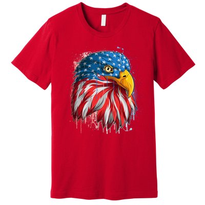 Paint Splatter USA American Flag Eagle Head Premium T-Shirt