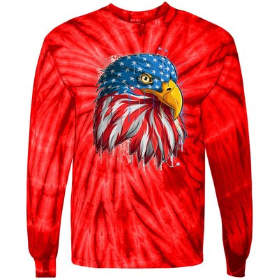 Paint Splatter USA American Flag Eagle Head Tie-Dye Long Sleeve Shirt