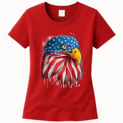 Paint Splatter USA American Flag Eagle Head Womens T-Shirt