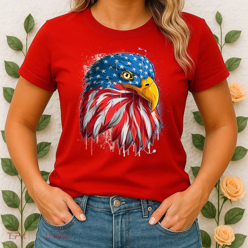Paint Splatter USA American Flag Eagle Head Womens T-Shirt