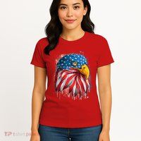 Paint Splatter USA American Flag Eagle Head Womens T-Shirt