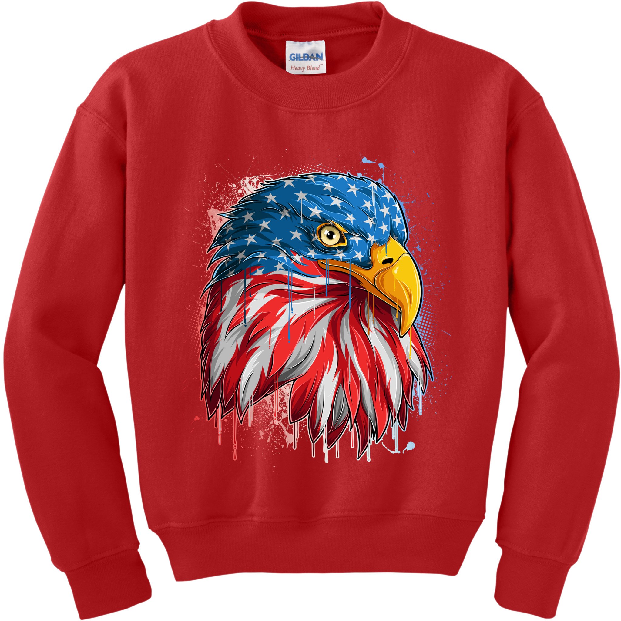 Paint Splatter USA American Flag Eagle Head Kids Sweatshirt