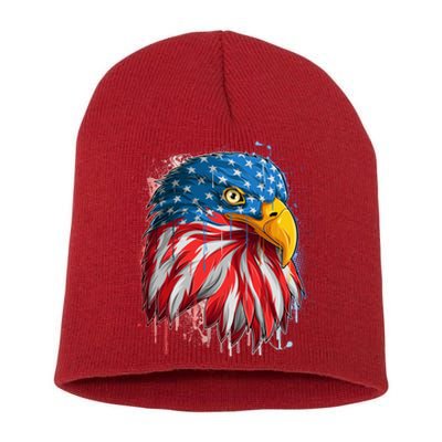 Paint Splatter USA American Flag Eagle Head Short Acrylic Beanie