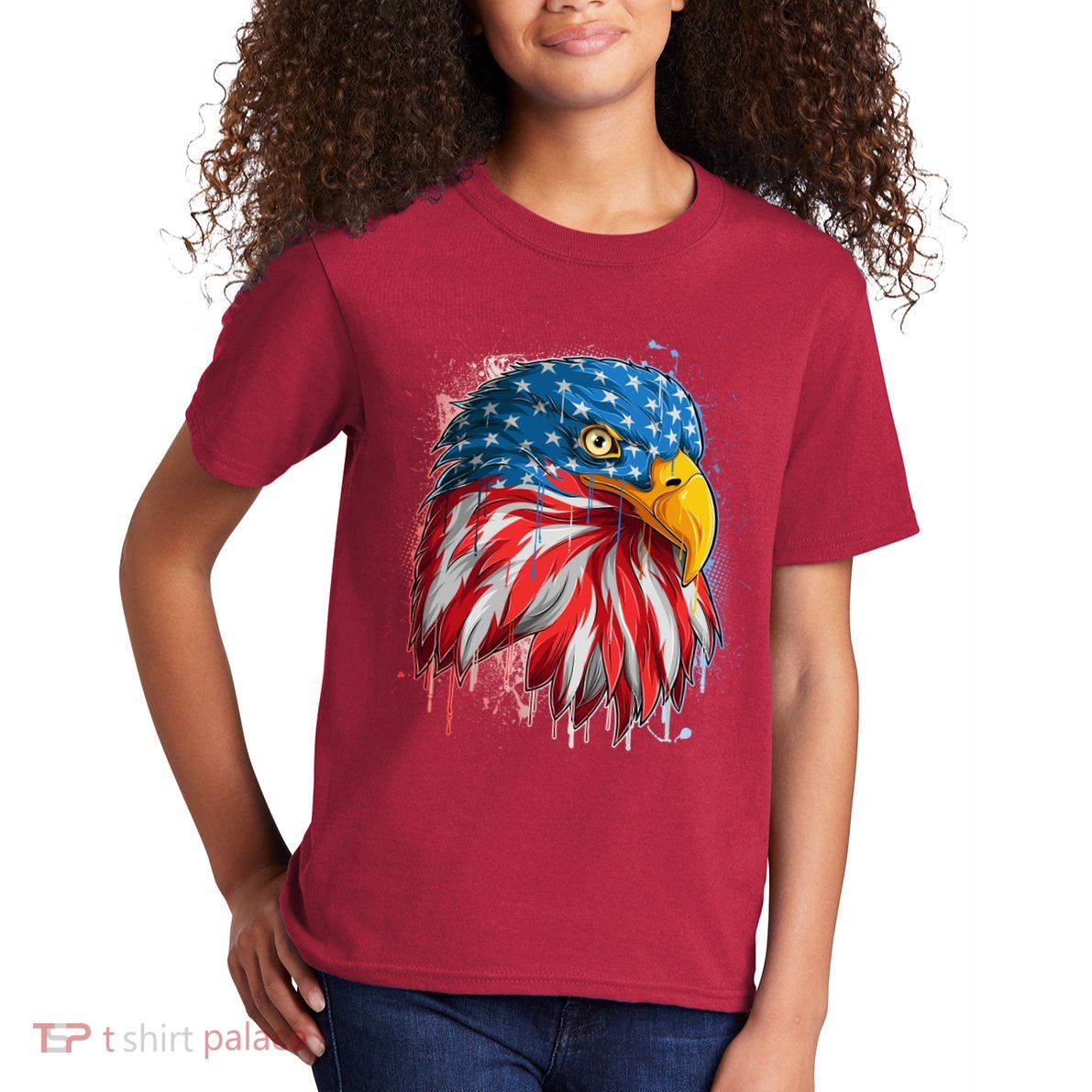 Paint Splatter USA American Flag Eagle Head Kids T-Shirt