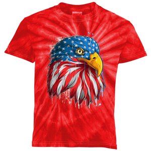 Paint Splatter USA American Flag Eagle Head Kids Tie-Dye T-Shirt