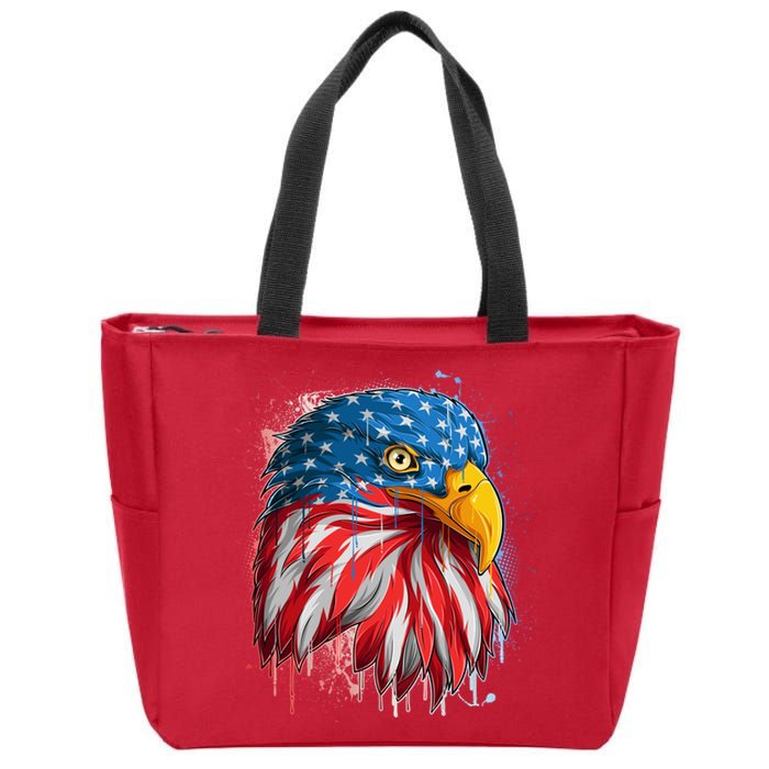 Paint Splatter USA American Flag Eagle Head Zip Tote Bag