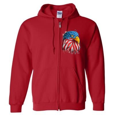 Paint Splatter USA American Flag Eagle Head Full Zip Hoodie