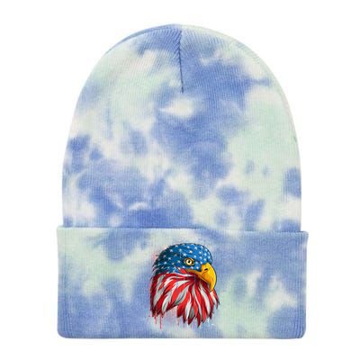 Paint Splatter USA American Flag Eagle Head Tie Dye 12in Knit Beanie