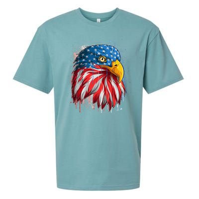 Paint Splatter USA American Flag Eagle Head Sueded Cloud Jersey T-Shirt