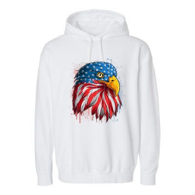 Paint Splatter USA American Flag Eagle Head Garment-Dyed Fleece Hoodie