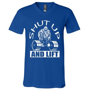 Powerlifter Shut Up And Lift Funny Powerlifting Funny Gift V-Neck T-Shirt