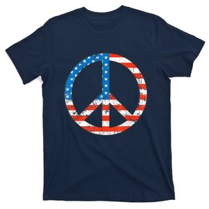 Peace Sign USA Flag 4th Of July T-Shirt