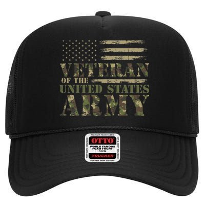 Proud Soldier United States Army USA Flag Camouflage Veteran High Crown Mesh Back Trucker Hat