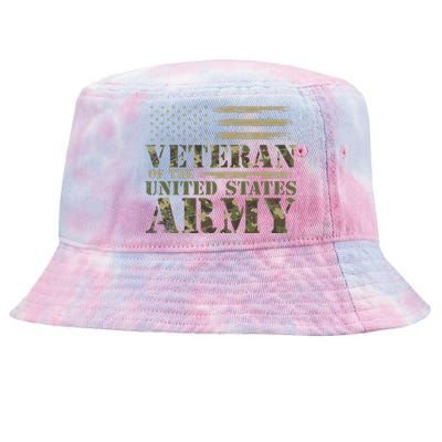 Proud Soldier United States Army USA Flag Camouflage Veteran Tie-Dyed Bucket Hat