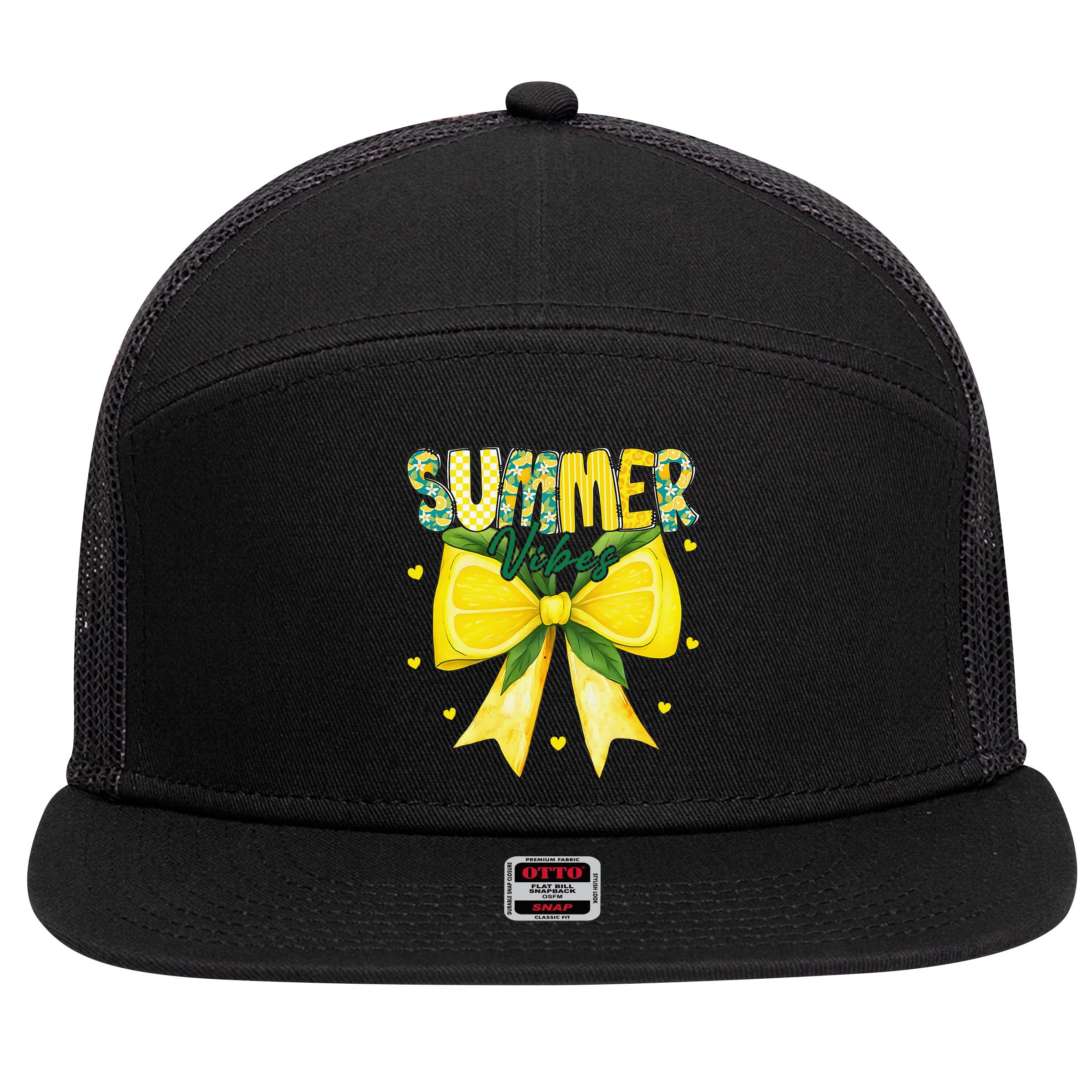 Preppy Summer Vibes Lemon Bow Girly Summer 7 Panel Mesh Trucker Snapback Hat
