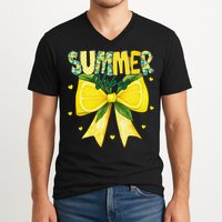 Preppy Summer Vibes Lemon Bow Girly Summer V-Neck T-Shirt