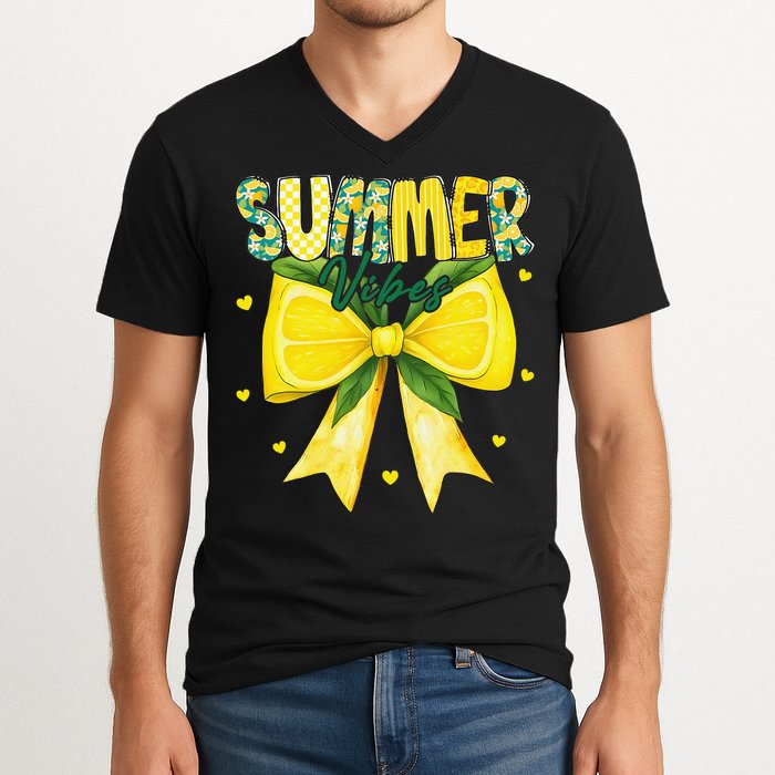 Preppy Summer Vibes Lemon Bow Girly Summer V-Neck T-Shirt