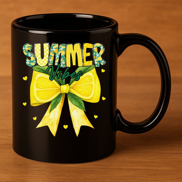 Preppy Summer Vibes Lemon Bow Girly Summer 11oz C Handle Ceramic Mug