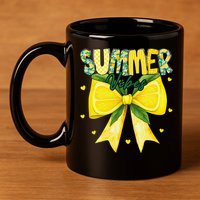 Preppy Summer Vibes Lemon Bow Girly Summer 11oz C Handle Ceramic Mug