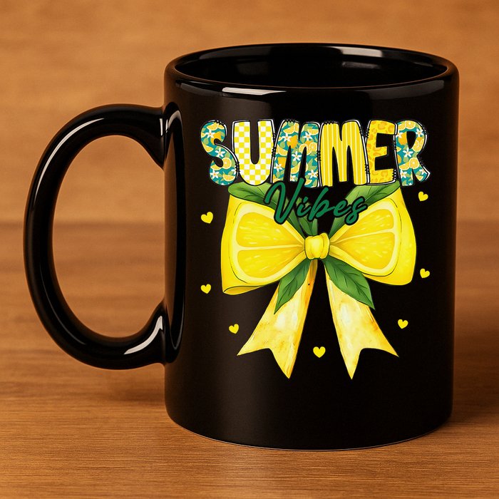 Preppy Summer Vibes Lemon Bow Girly Summer 11oz C Handle Ceramic Mug