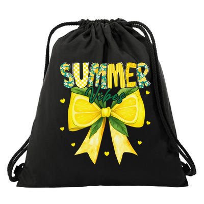 Preppy Summer Vibes Lemon Bow Girly Summer Drawstring Bag