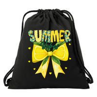 Preppy Summer Vibes Lemon Bow Girly Summer Drawstring Bag