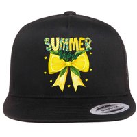Preppy Summer Vibes Lemon Bow Girly Summer Flat Bill Trucker Hat