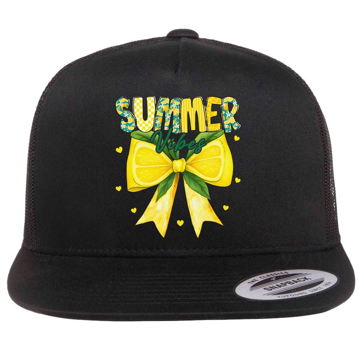 Preppy Summer Vibes Lemon Bow Girly Summer Flat Bill Trucker Hat