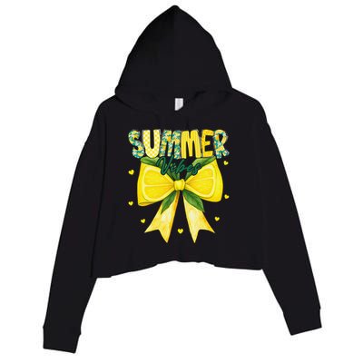 Preppy Summer Vibes Lemon Bow Girly Summer Crop Fleece Hoodie