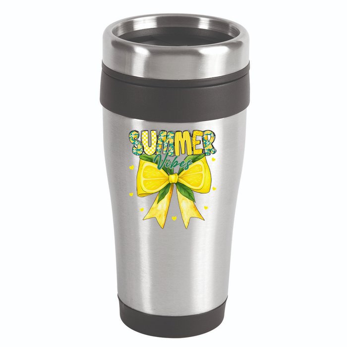 Preppy Summer Vibes Lemon Bow Girly Summer 16oz Travel Tumbler