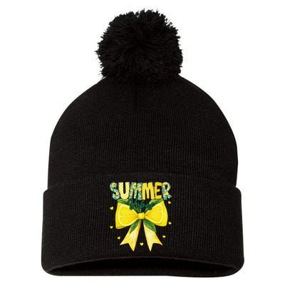 Preppy Summer Vibes Lemon Bow Girly Summer Pom Pom 12in Knit Beanie