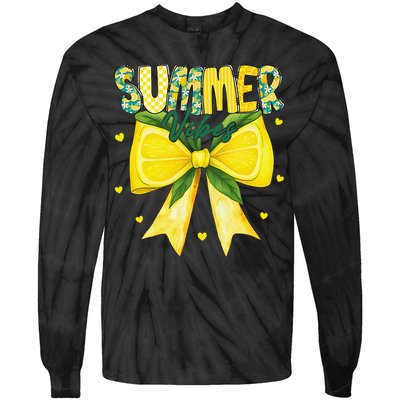 Preppy Summer Vibes Lemon Bow Girly Summer Tie-Dye Long Sleeve Shirt